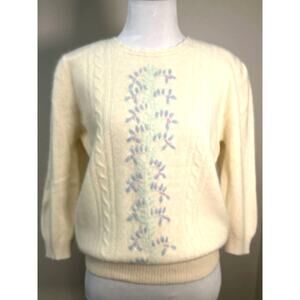 Vtg Susan Bristol Sweater Size 36 Shetland Wool Angora Puffed Sleeves Cottagecor